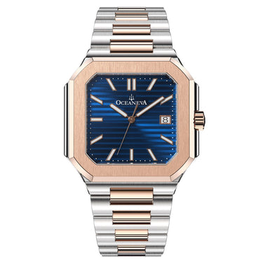 Thin watch with blue dial and rose gold